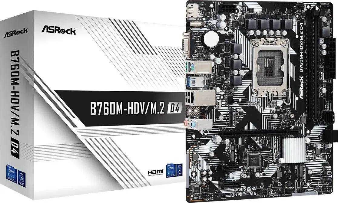 картинка Материнская плата Asrock B760M-HDV/ M.2 D4 Soc-1700 Intel B760 2xDDR4 mATX от магазина КомпьютерЦентр