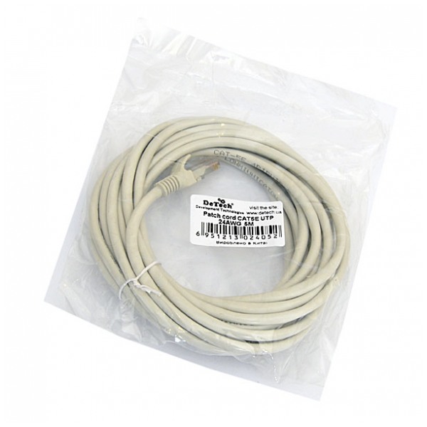 картинка Кабель DeTech UTP RJ-45 Cat.5e 5м 24AWG от магазина КомпьютерЦентр