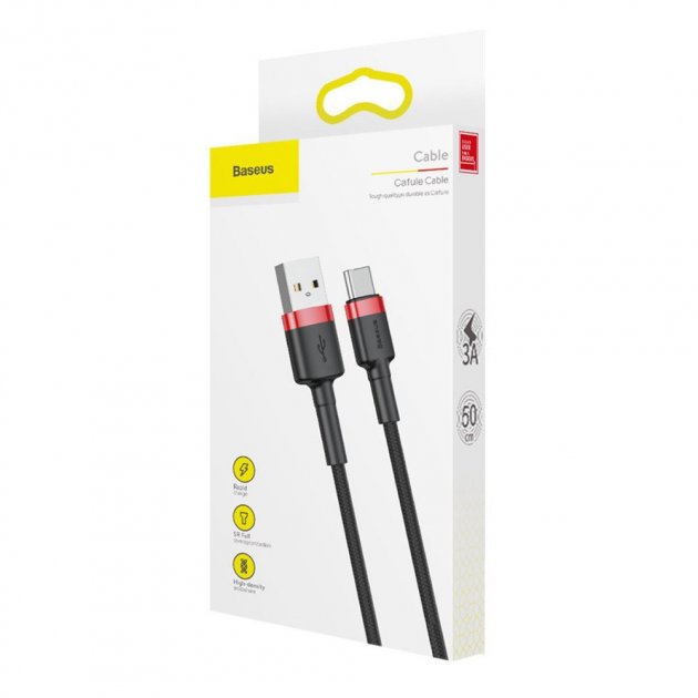 картинка Baseus Data Cable Type-C 100cm Cafule 3A CATKLF-B91 Black/ Red от магазина КомпьютерЦентр