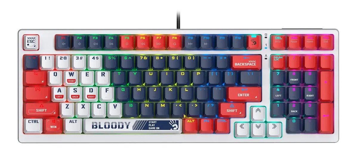 картинка Клавиатура A4Tech Bloody S98, белый/ синий, for gamer, LED (SPORTS NAVY) от магазина КомпьютерЦентр