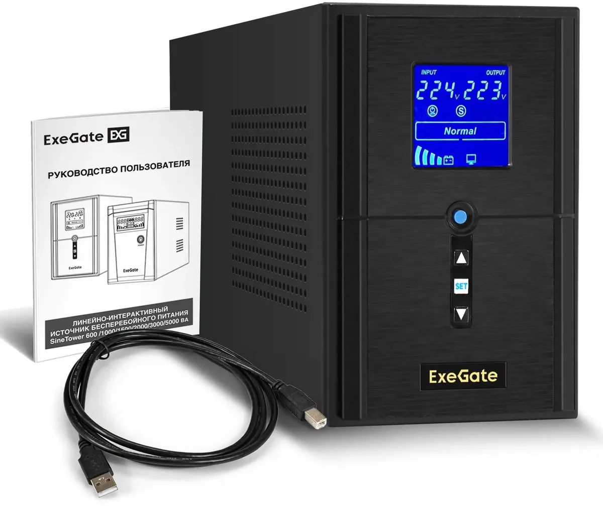 картинка ИБП ExeGate SineTower (EX295982RUS) SN-1500.LCD.AVR.2SH.1C13.USB 1500VA/ 1200W, чистая синусоида, LCD дисплей, AVR, 2*Schuko+1*C13, USB, линейно-интерактивный, черный от магазина КомпьютерЦентр