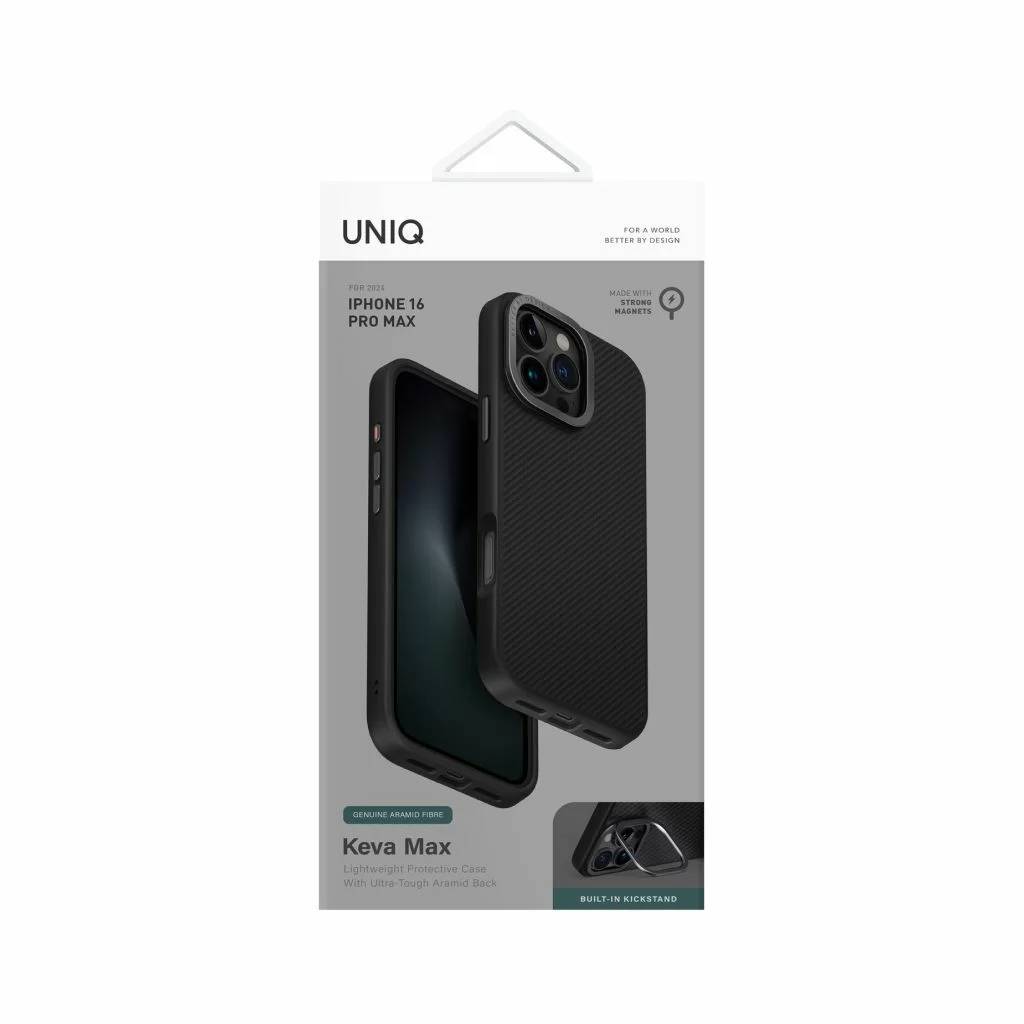 картинка Чехол Uniq HYBRID KEVA MAX WITH CAMERA STAND (MagSafe) для iPhone 16 Pro MAX 6.9'' CARBON (IP6.9P(2024)-KEVMMBLK) от магазина КомпьютерЦентр