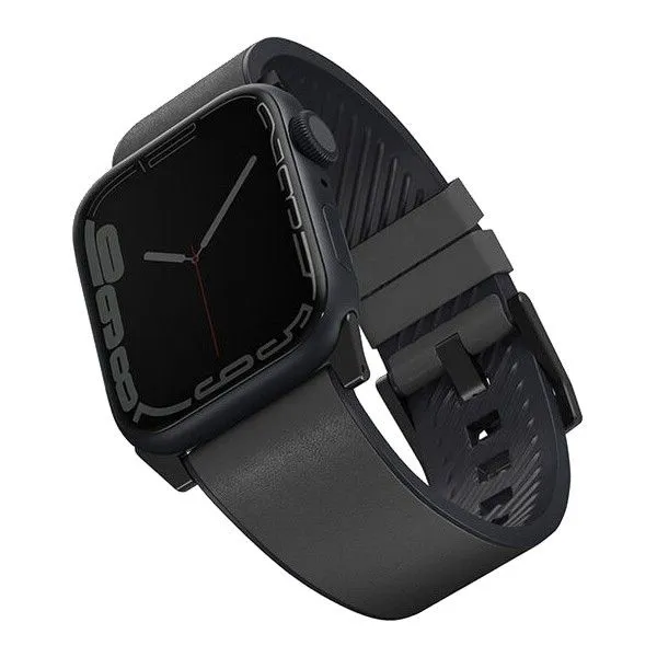 картинка Кожаный влагоустойчивый ремень Uniq STRADEN для Apple Watch 49/ 45/ 44/ 42мм серый (45MM-STRAGRY) от магазина КомпьютерЦентр