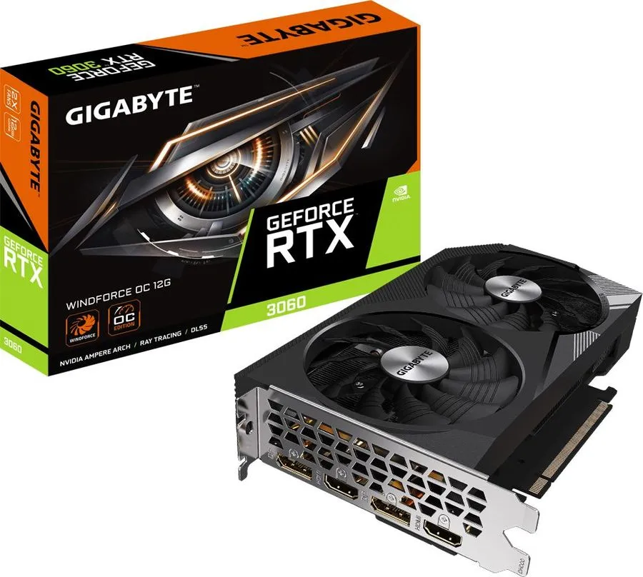 картинка Видеокарта 12Gb DDR6 GeForce RTX3060 Gigabyte (GV-N3060WF2OC-12GD 2.0) от магазина КомпьютерЦентр