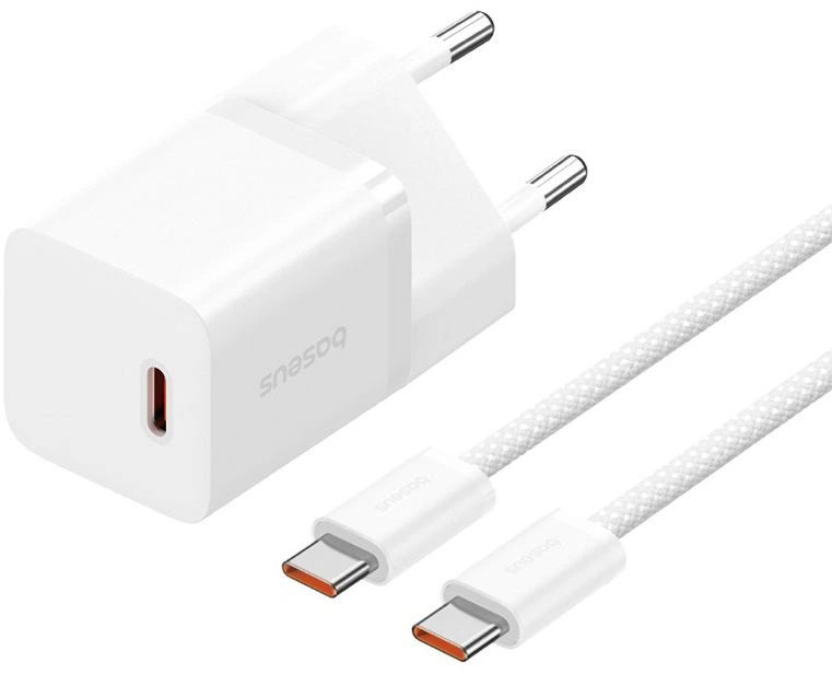 картинка СЗУ Baseus GaN5 Fast Charger(mini) 1C 30W EU Moon White (With Cable Type-C to Type-C 100W) от магазина КомпьютерЦентр