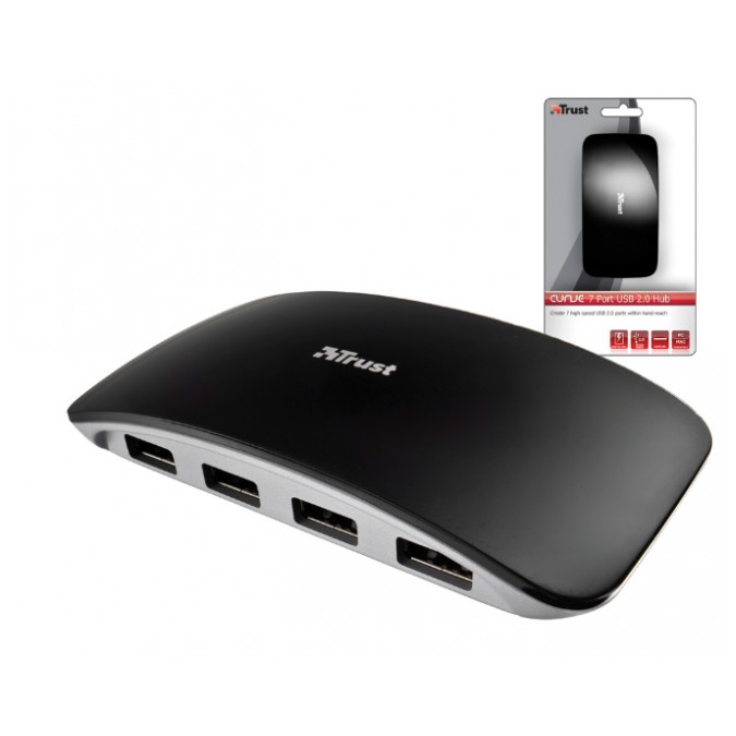 картинка HUB USB Trust 4-port Curve USB 2.0 Black (17524) от магазина КомпьютерЦентр