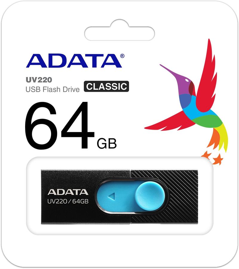 картинка USB накопитель 64Gb A-Data UV220 Black/ Blue (AUV220-64G-RBKBL) от магазина КомпьютерЦентр