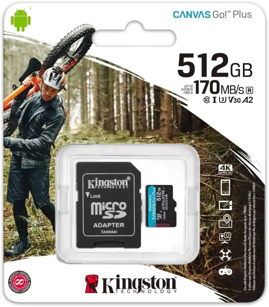 картинка Карта памяти 512Gb microSDXC Kingston, Canvas Go! Plus + adapter (SDCG3/ 512GB) от магазина КомпьютерЦентр