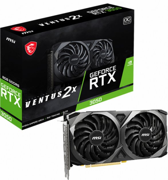 картинка Видеокарта 8Gb GDDR6 GeForce RTX 3050 MSI Ventus 2X OC (RTX 3050 VENTUS 2X 8G OC) от магазина КомпьютерЦентр