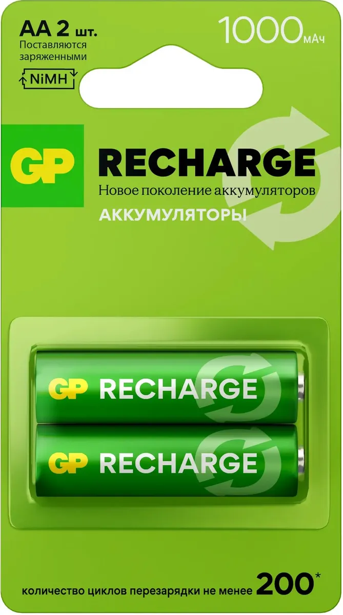 картинка Аккумулятор GP Smart Energy NiMH 100AAHCV-2CRSBC2 AA 1000mAh (2 шт) 19/ 96 от магазина КомпьютерЦентр