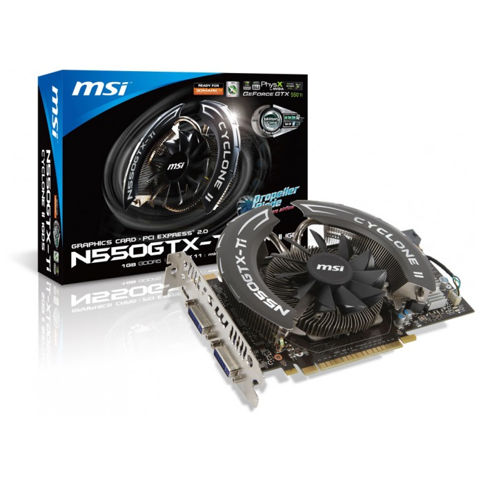 картинка Видеокарта MSI GeForce N550GTX-TI CycloneII/ OC 1Gb DDR5 (N550GTX-TI-CycloneII) от магазина КомпьютерЦентр