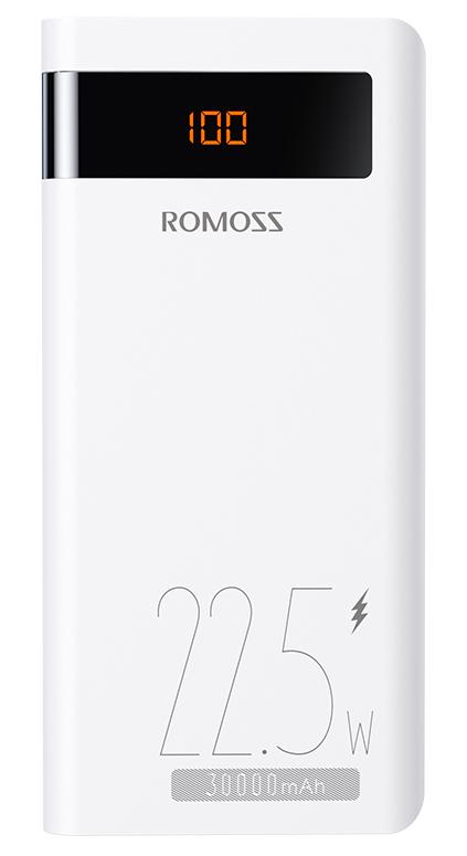 картинка Дополнительный внешний аккумулятор Romoss Sense 8PF 30000mAh 3A PD 2xUSB White от магазина КомпьютерЦентр
