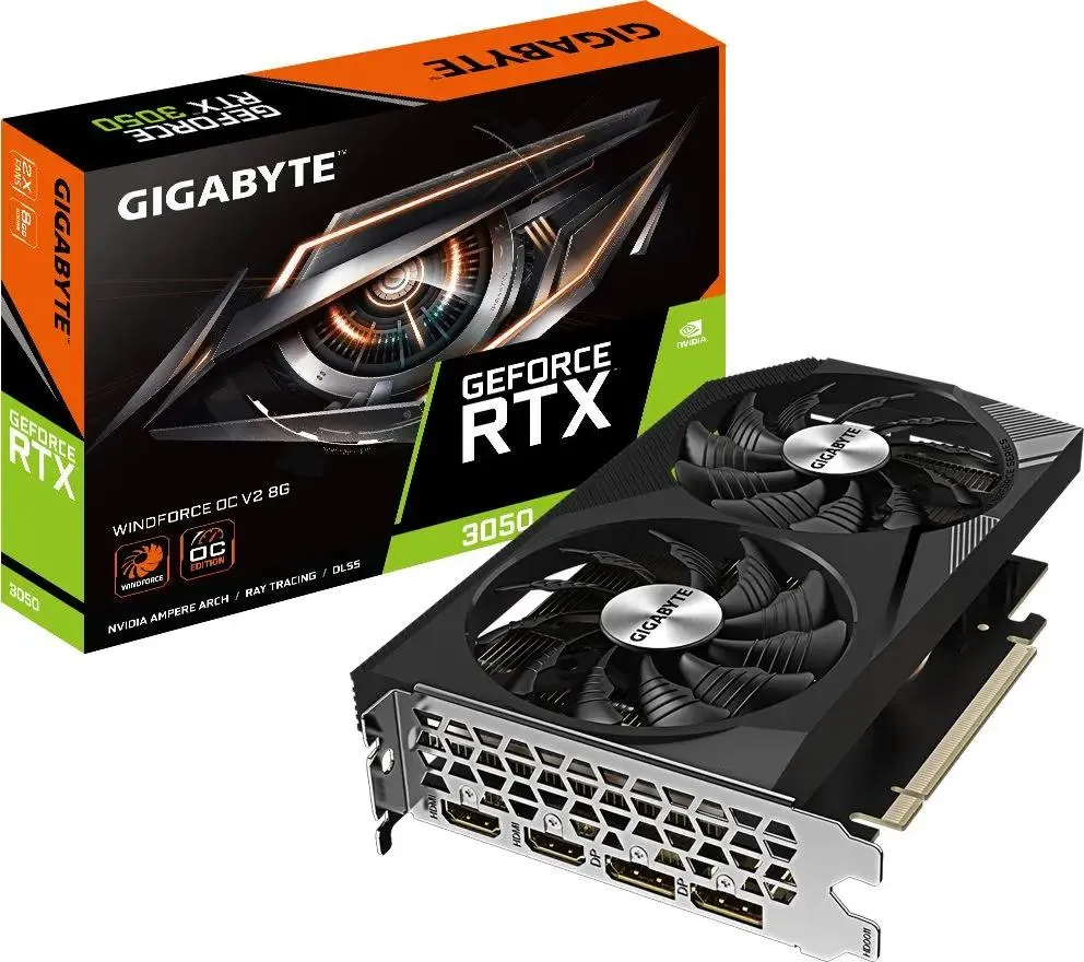 картинка Видеокарта 8Gb GDDR6 GeForce RTX 3050 Gigabyte Windforce PCI-E 4.0 (GV-N3050WF2OCV2-8GD) от магазина КомпьютерЦентр