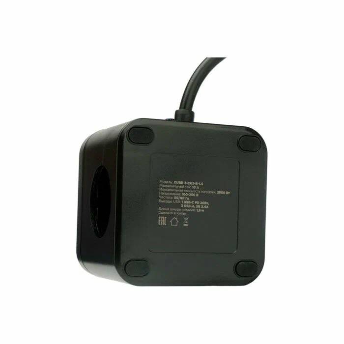 картинка Сетевой фильтр 1,5 м, Cablexpert Cube (CUBE-3-CU3-B-1.5) 3р, 10А, 1xType-C PD, 3xUSB, ур.защиты 4+, черный, коробка от магазина КомпьютерЦентр