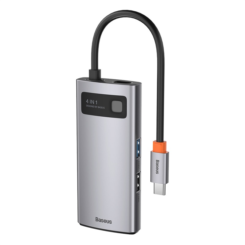 картинка Хаб Baseus Metal Gleam Series 4-in-1 USB2.0/ USB3.0/  4KHD/ Type-C Cray (CAHUB-CY0G) от магазина КомпьютерЦентр