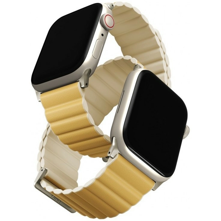 картинка Ремень силиконовый Uniq REVIX Premium для Apple Watch 41/ 40/ 38, CANARY YELLOW/ IVORY (41MM-REVPCYELIVY) от магазина КомпьютерЦентр