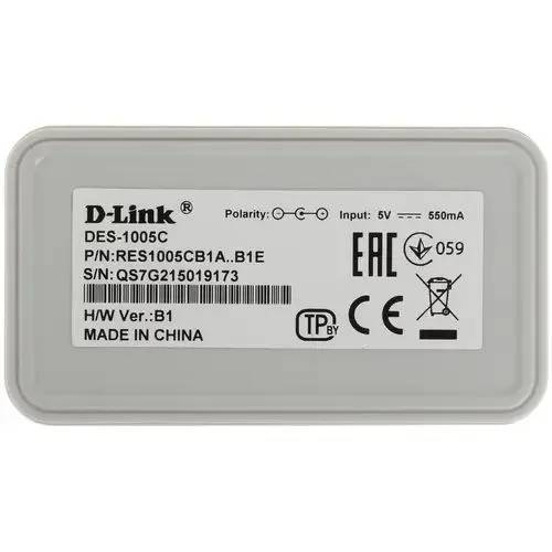 картинка Switch 5-port D-Link DES-1005C/ B1A, UTP 10/ 100Mbps Auto-sensing, Stand-alone, Unmanaged Palm-top Fast Ethernet Switch от магазина КомпьютерЦентр