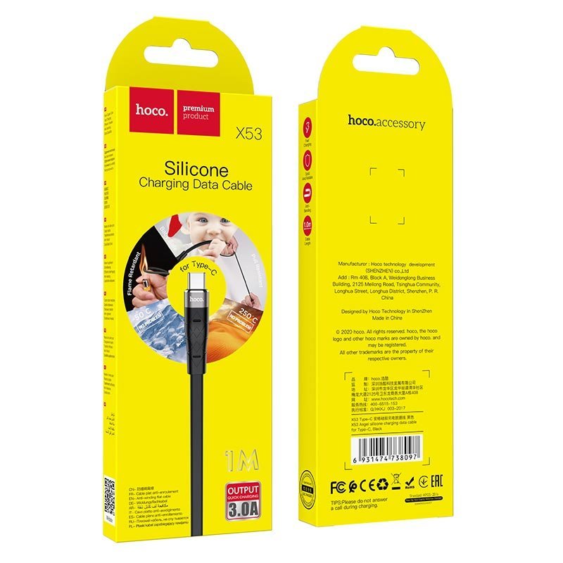 картинка Кабель HOCO X53 Angel silicone charging data cable for Type-C black от магазина КомпьютерЦентр