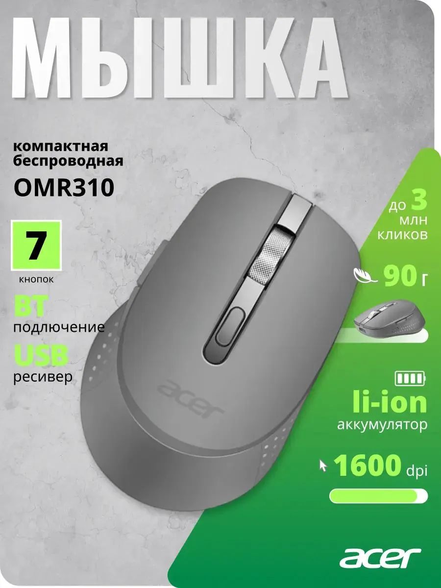 картинка Мышка Acer OMR310, беспроводная, темно-серый (ZL.MCECC.032) от магазина КомпьютерЦентр