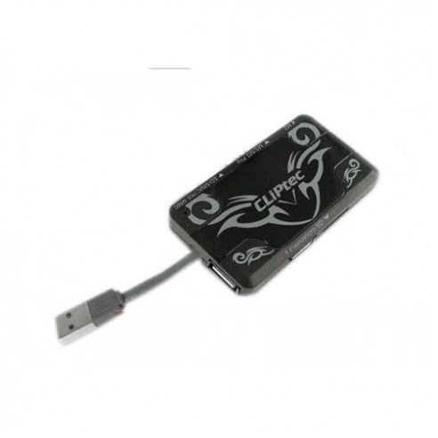картинка Картридер внешний Cliptec RZR524+ 3 port HUB Black (RZR524-BK) от магазина КомпьютерЦентр