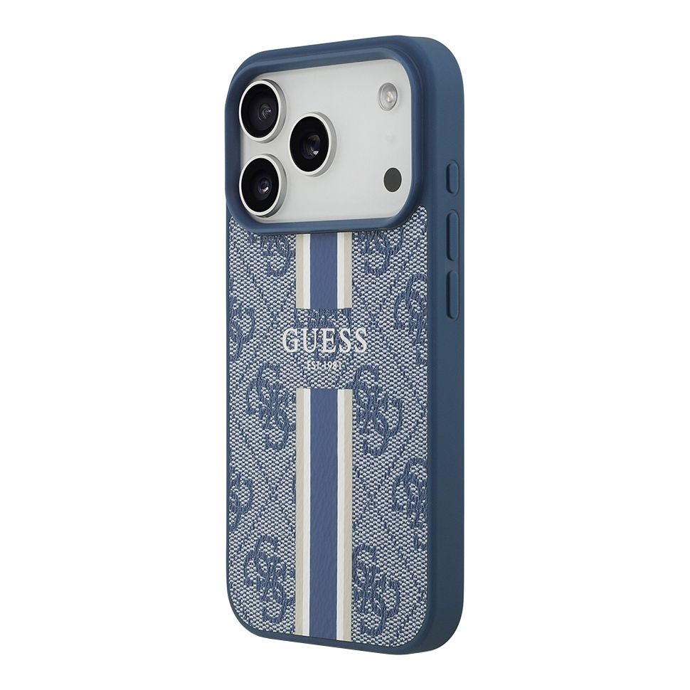 картинка Чехол Guess для iPhone 17 Pro Max PU 4G Stripes Hard Blue (MagSafe) от магазина КомпьютерЦентр