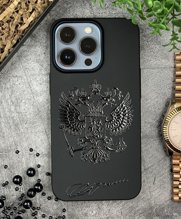 картинка MustHaveCase Чехол на iPhone 14 Pro Max с гербом РФ (черный) от магазина КомпьютерЦентр