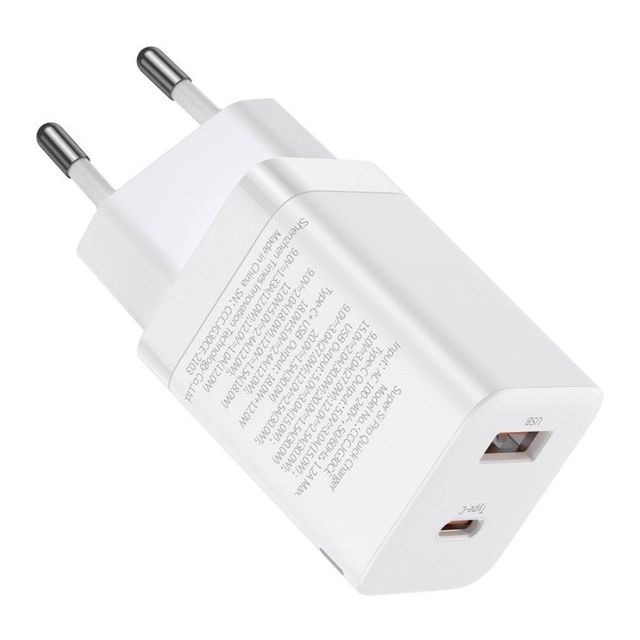картинка СЗУ Baseus Super Si Pro Quick Charger C+U 30W EU White (CCSUPP-E02) от магазина КомпьютерЦентр