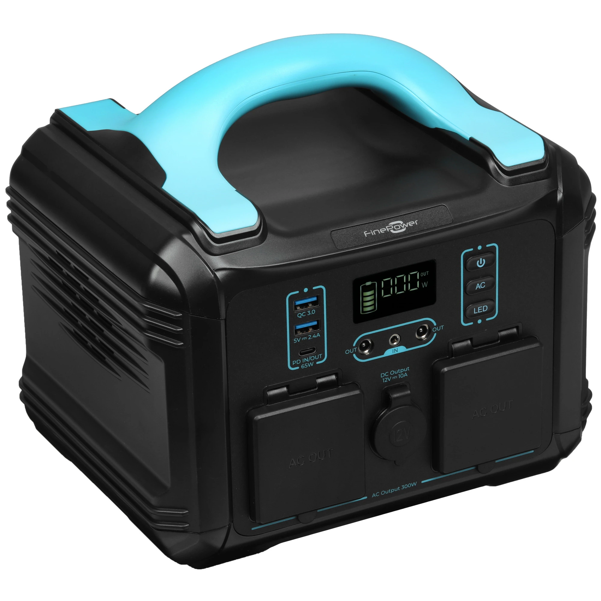 картинка Портативная станция FinePower Zeus 300 236,25Wh/ 0,6kW, 2xUSB-A(out), USB-C(in/ out), DC(in/ out) 2xAC(out), MPPT, LMFP, 4 кг, черный от магазина КомпьютерЦентр