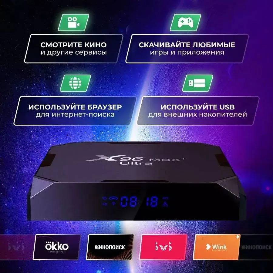 картинка Медиаплеер X96 Max Ultra 4Gb/ 64Gb; WiFi 2.4 ГГц + 5 ГГц; LAN 100; Android 11 +Пульт c голосовым управлением и подсветкой G10s Pro Air Mouse от магазина КомпьютерЦентр