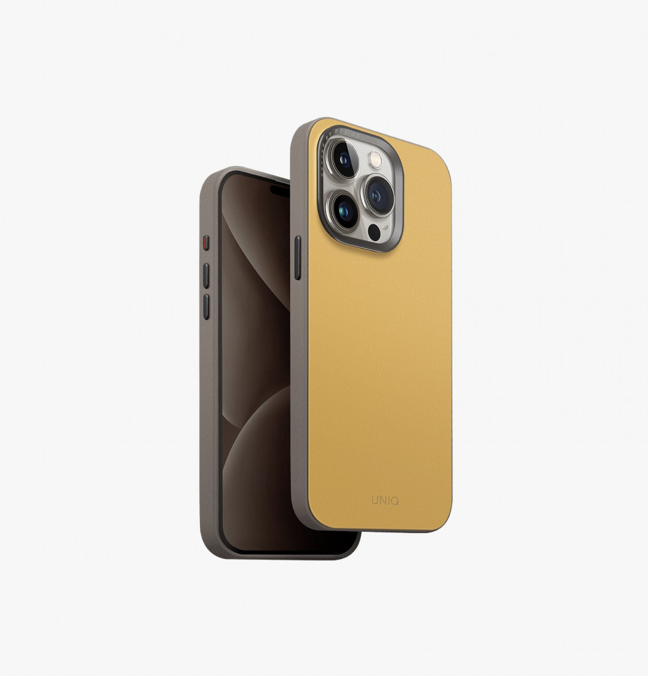 картинка Чехол из искусственной кожи Uniq LYDEN (MagSafe) для iPhone 15 Pro MAX 6.7'' Canary Yellow (IP6.7P(2023)-LDSCYELFGRY) от магазина КомпьютерЦентр