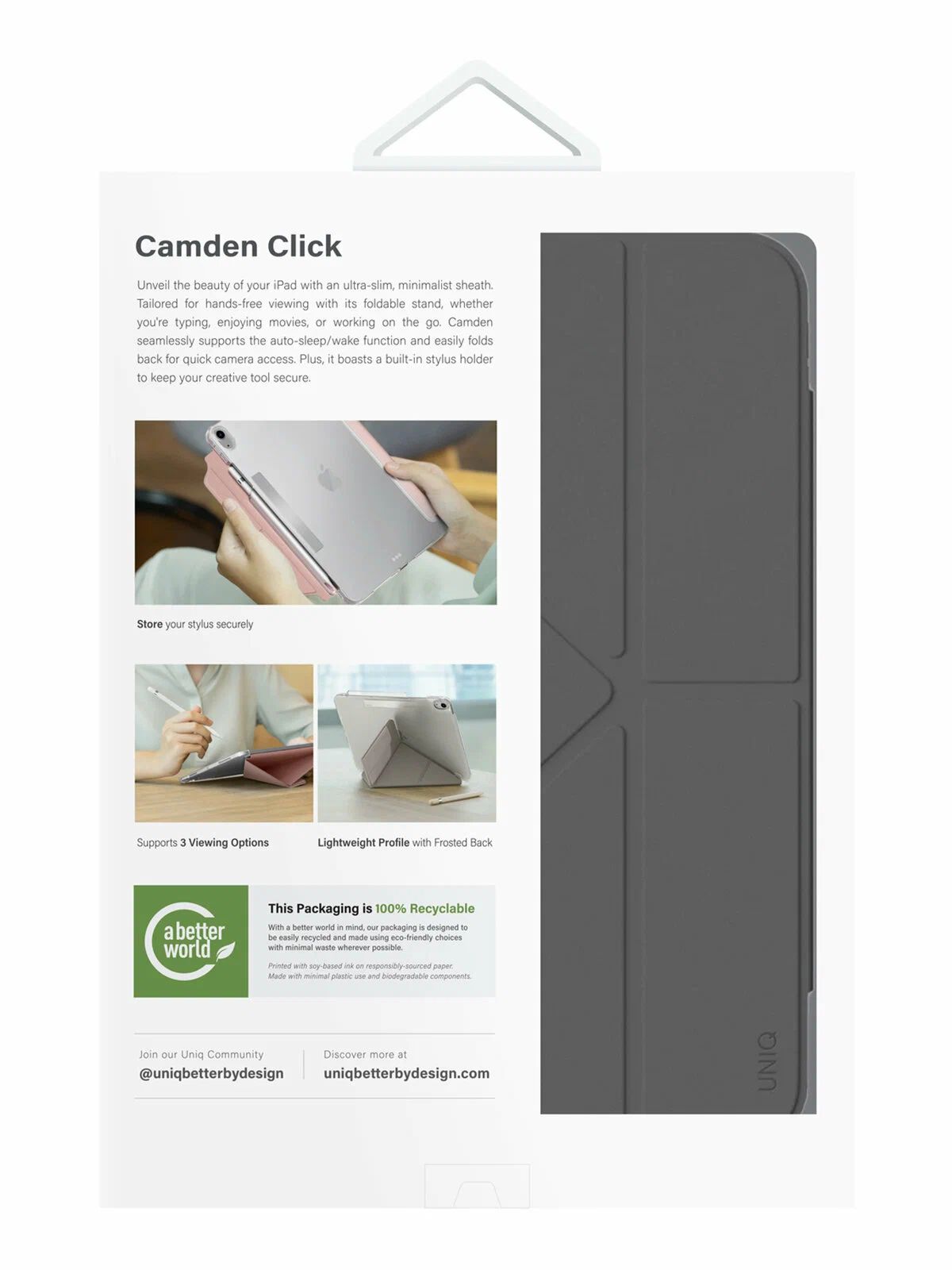 картинка Чехол Uniq CAMDEN для iPad 10.9/  11'' (A16/ 10TH GEN), цвет серый (RHINO GREY) от магазина КомпьютерЦентр