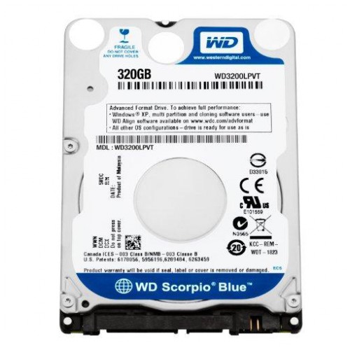 картинка Жесткий диск Western Digital 320Gb Scorpio Blue 2.5″ 8Gb 5400 rpm (WD3200LPVT) от магазина КомпьютерЦентр