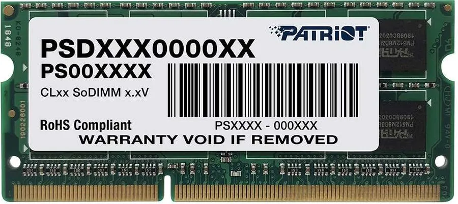 картинка SO-DIMM DDR3L 8Gb 1600MHz PC3-12800 Patriot (PSD38G1600L2S) от магазина КомпьютерЦентр