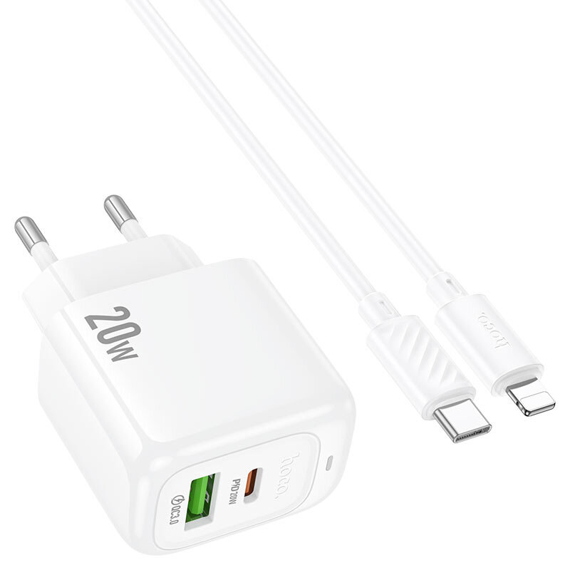 картинка СЗУ HOCO CS54A Surplus PD20W+QC3.0 charger set (C to iP) white от магазина КомпьютерЦентр