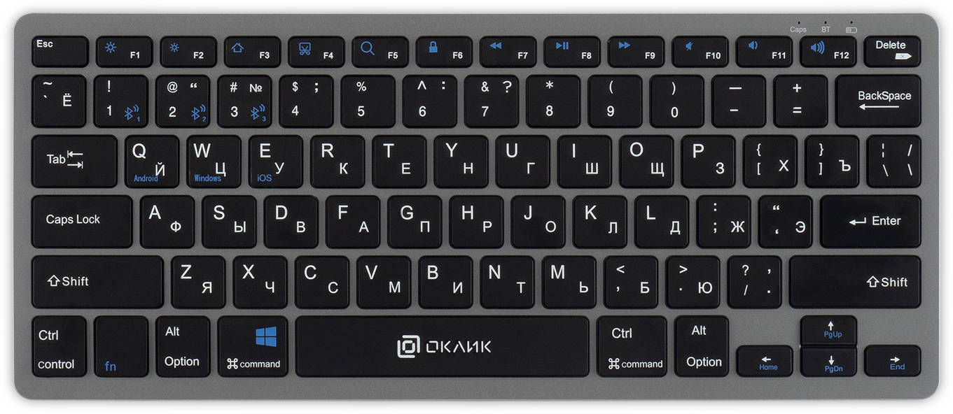 картинка Клавиатура Oklick 835S серый/ черный, беспроводная, slim, Multimedia (1696467) от магазина КомпьютерЦентр