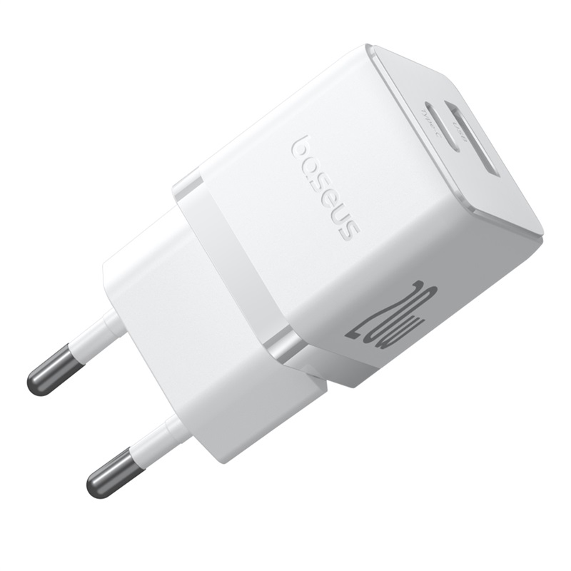 картинка СЗУ Baseus Palm Fast Charger C+U 20W EU Moon White (with Cable USB-C to USB-C 60W) от магазина КомпьютерЦентр