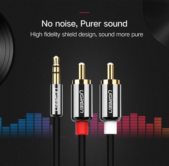 картинка Аудио кабель AUX Ugreen AV116 Aux Jack 3.5mm/ 2RCA, 2 м Black (10584) от магазина КомпьютерЦентр