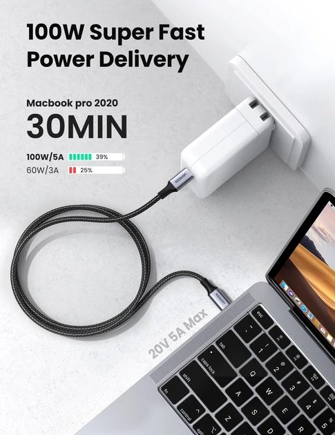 картинка Кабель Data Cable Type-C Ugreen 1m 70427 100W от магазина КомпьютерЦентр