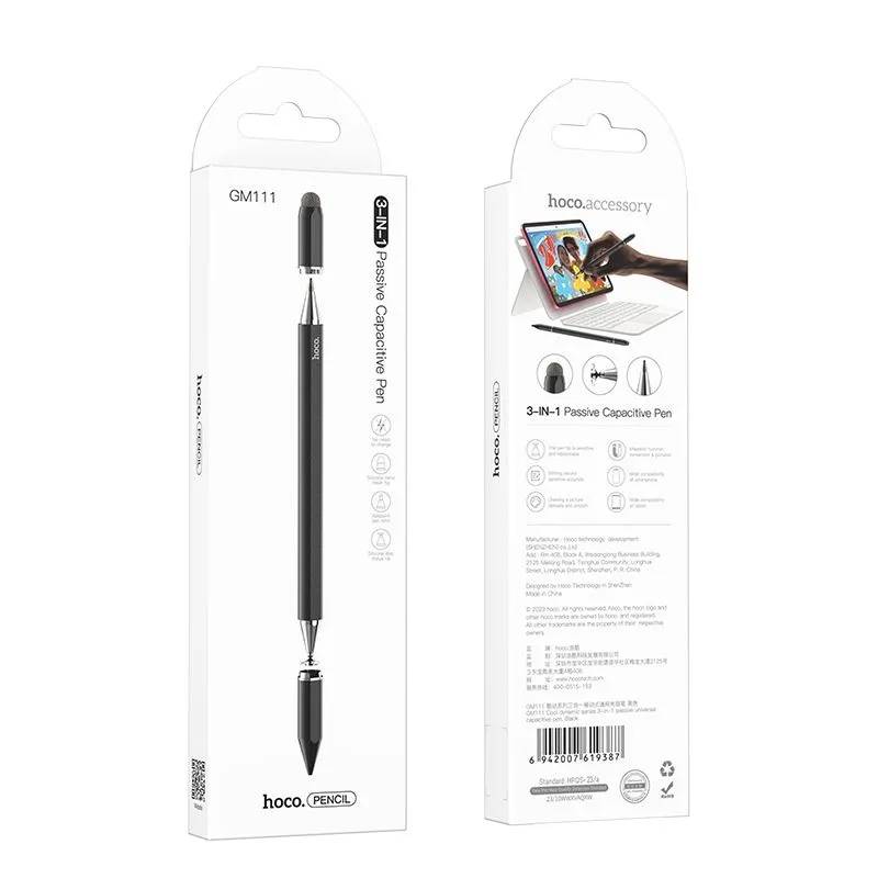 картинка Стилус Hoco GM111 Cool dynamic series 3-in-1 passive universal capacitive pen black от магазина КомпьютерЦентр