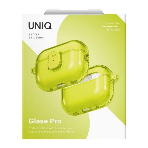 картинка Чехол Uniq Glase PRO TPU Lock Light Lime для AirPods Pro 3, зеленый лайм от магазина КомпьютерЦентр