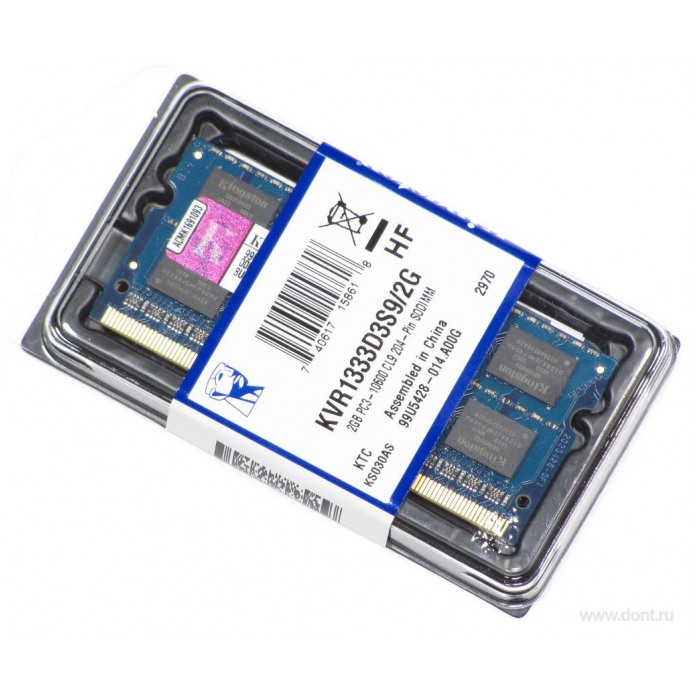 картинка Оперативная память Kingston SO-DIMM DDR3 2Gb 1333MHz PC3-10600 (KVR1333D3S9/2G) от магазина КомпьютерЦентр