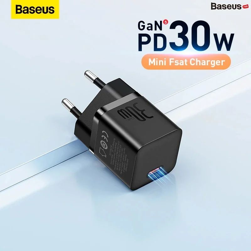 картинка Сетевое зарядное устройство Baseus GaN5 Fast Charger (mini) 1C 30W EU Black от магазина КомпьютерЦентр
