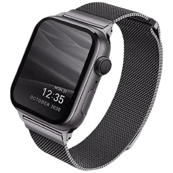 картинка Стальной ремень мелкое плетение Uniq DANTE для Apple Watch 49/ 45/ 44/ 42, цвет графит (44MM-DANGRP) от магазина КомпьютерЦентр