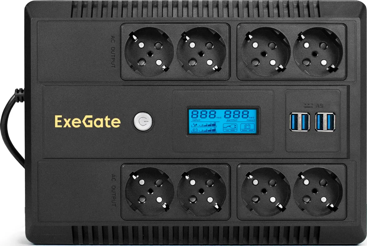 картинка ИБП ExeGate NEO Smart LHB-1000.LCD.AVR.8SH.CH.USB (EX293858RUS) 1000VA/ 650W, Black от магазина КомпьютерЦентр