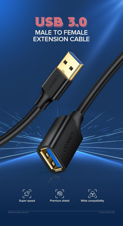 картинка Кабель USB 3.0 A->F Ugreen US129 1.5 м 30126 от магазина КомпьютерЦентр