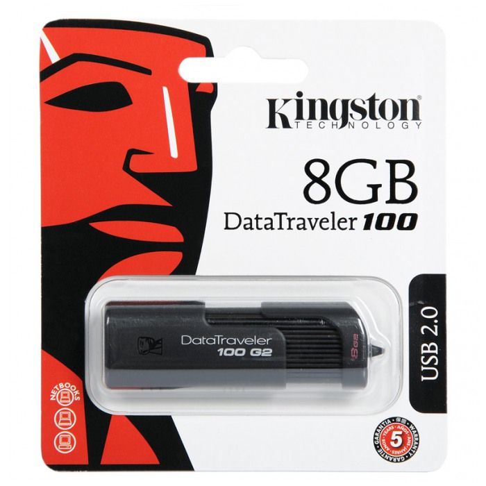 картинка Флешка USB Kingston DataTraveler 100 8GB G2 Black (DT100G2/8GB) от магазина КомпьютерЦентр