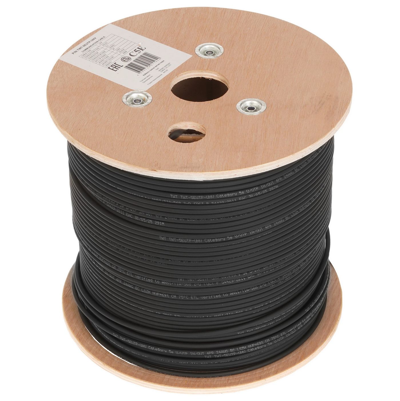 картинка Кабель UTP Lanmaster Cat5e, 305м (бухта) 4 пары 24AWG LSZH универс. черный Катушка (TWT-5EUTP-UNV) от магазина КомпьютерЦентр