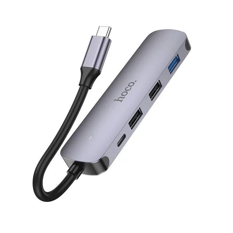 картинка USB HUB Hoco HB27 Type-C multi-function converter (HDTV+USB3.0+USB2.0*2+PD) metal gray от магазина КомпьютерЦентр