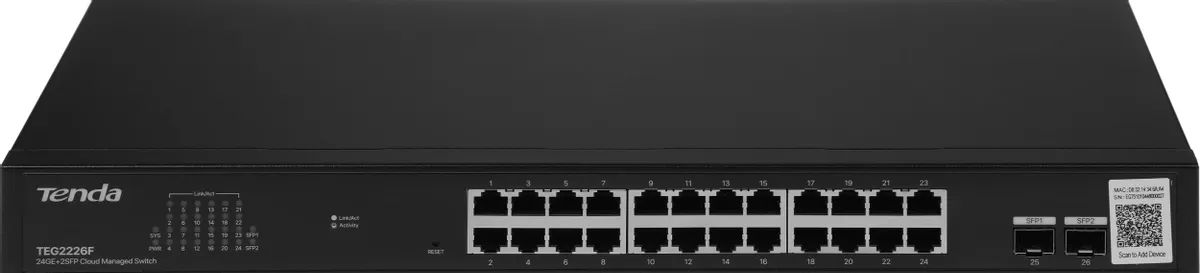 картинка Switch 24-port Tenda TEG2226F, 24x1 Гбит/ с + 2x1 Гбит/ с SFP, управляемый от магазина КомпьютерЦентр