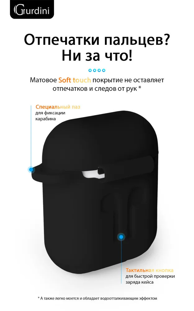 картинка Чехол Gurdini Soft Touch для Apple Airpods/ Airpods 2 Black от магазина КомпьютерЦентр